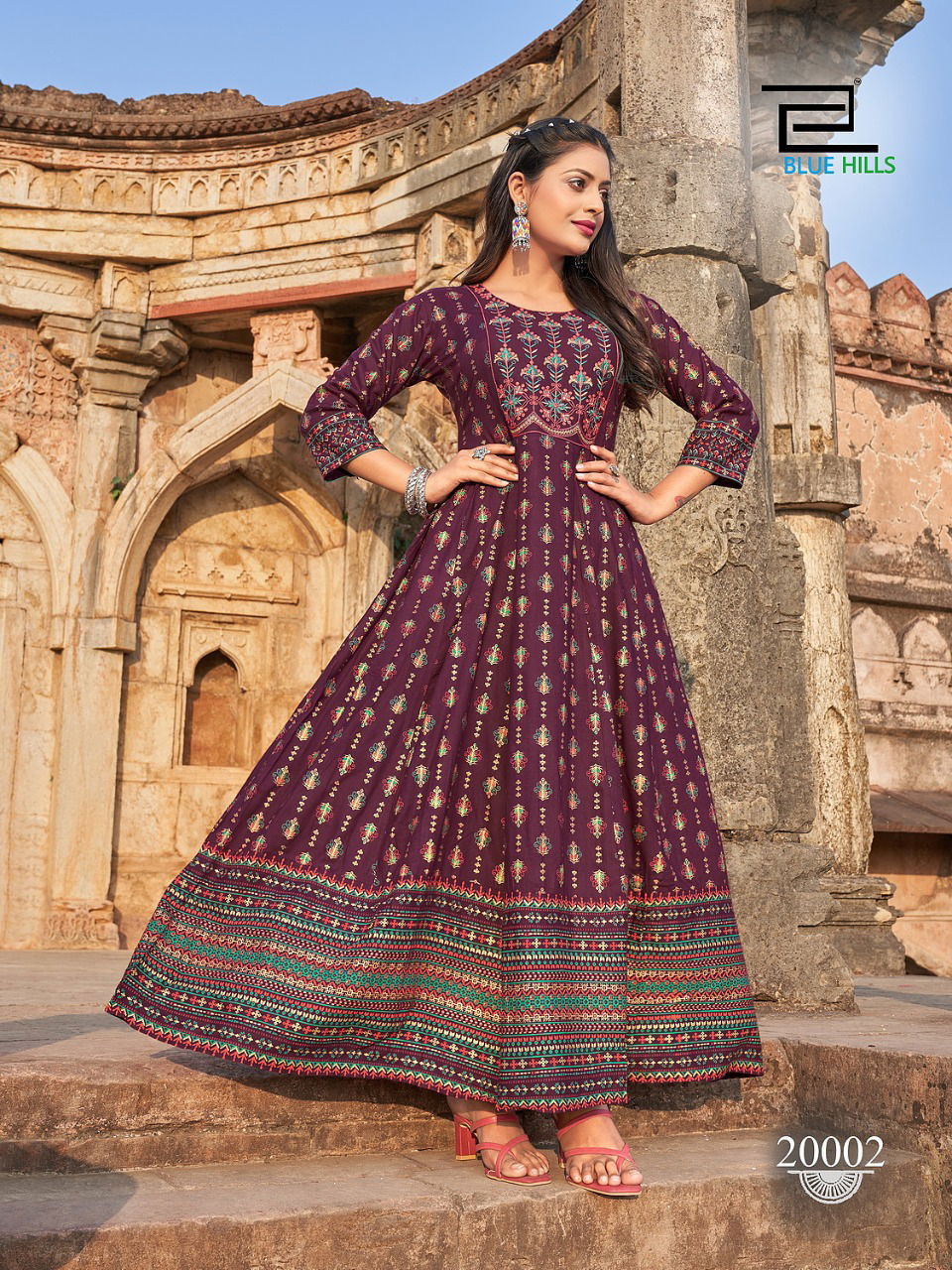 Blue Hills Up To Date 20 Long Printed Designer Wear Wholesale Anarkali Kurtis Catalog